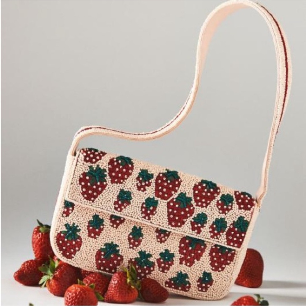 Anthropologie The Fiona Beaded Bag: Food & Drink Edition Strawberry Fields - Picture 6 of 11